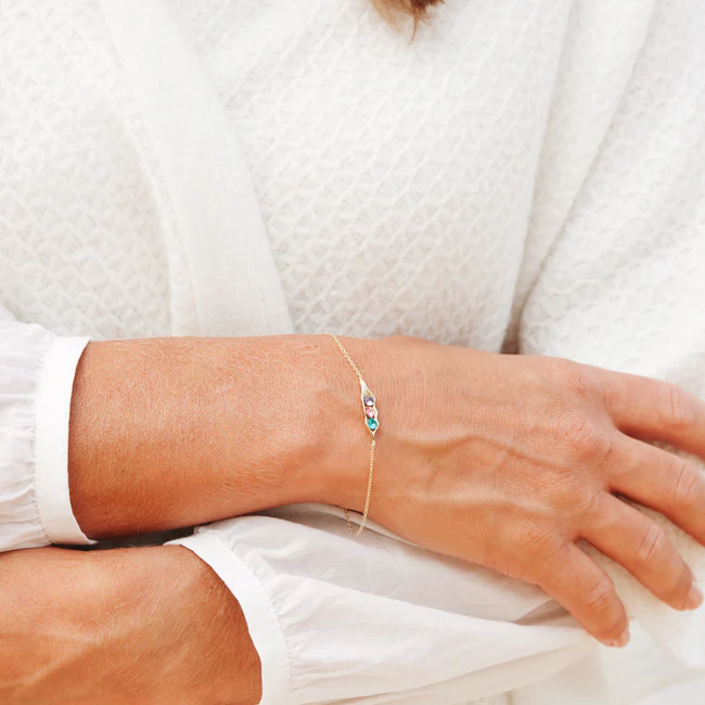 925 Sterling Silver Birthstone Pea in a Pod Gold Bracelet