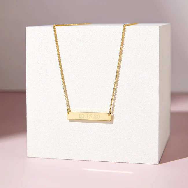 925 Sterling Silver Custom Date Rose Gold Bar Necklace