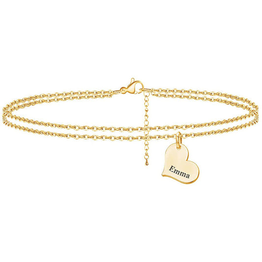 925 Sterling Silver Custom Layered Name Bracelets with Adjustable Link Chain Anklet - onlyone