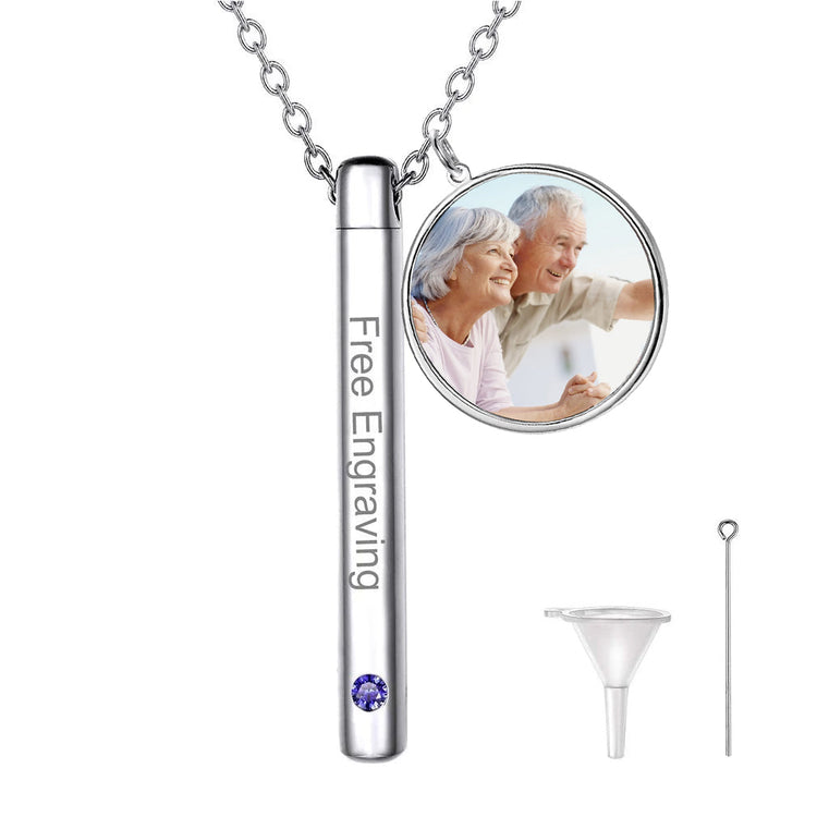 925 Sterling Silver Custom Engraved Cremation Ashes Birthstone Memorial Necklace, Creamation Jewerly Urn For Carry Loved One's Ashes