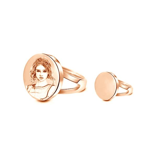 925 Sterling Silver Personalized Circle Round Photo Engraved Ring