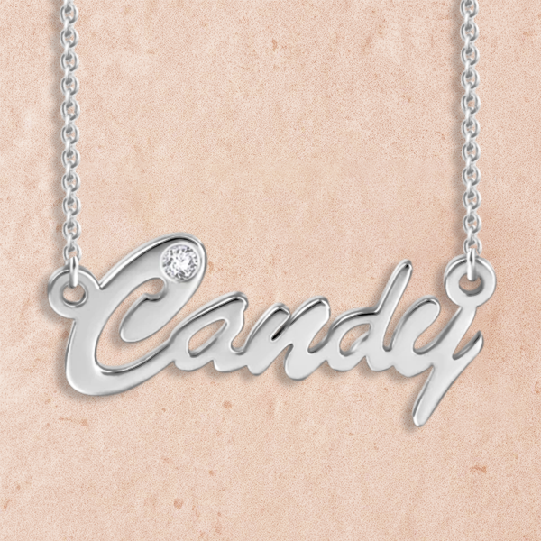 925 Sterling Silver Shining Diamond Name Necklace Nameplate Necklace