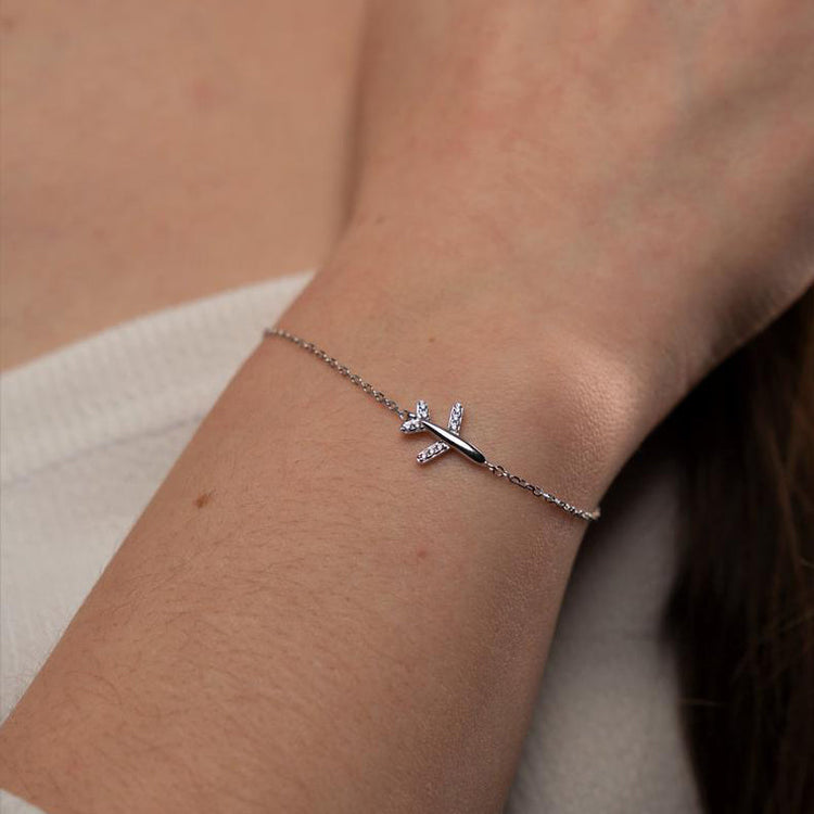 925 Sterling Silver The Little Prince Airplane Bracelet With Zirconia