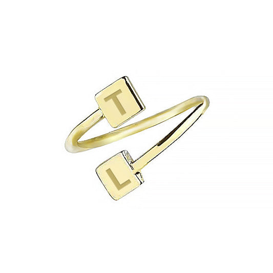 925 Sterling Silver Personalized Geometric Square Spiral Big Block Capital Letter Initial Engraved Ring
