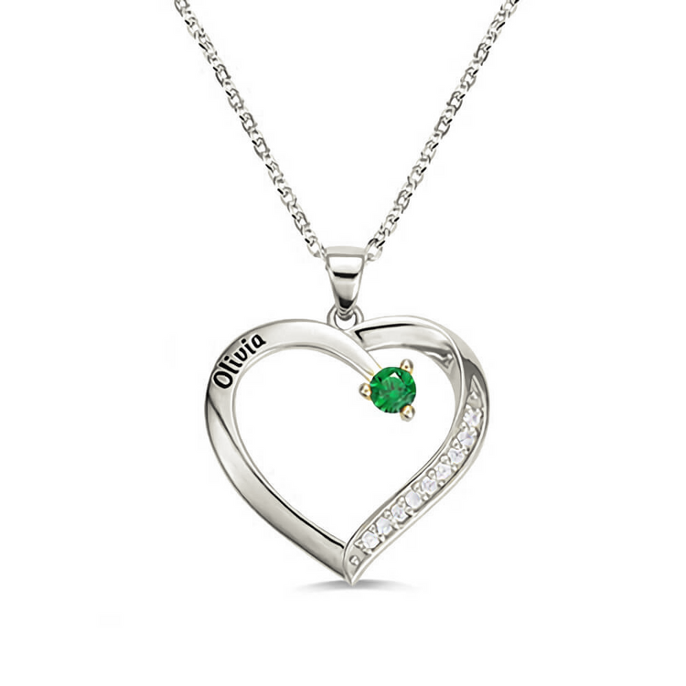 925 Sterling Silver Personalized Name and Birthstone Family Heart Necklace for Mom