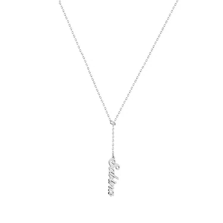 925 Sterling Silver Vertical Lariat Multi Names Y Style Nameplate Necklace