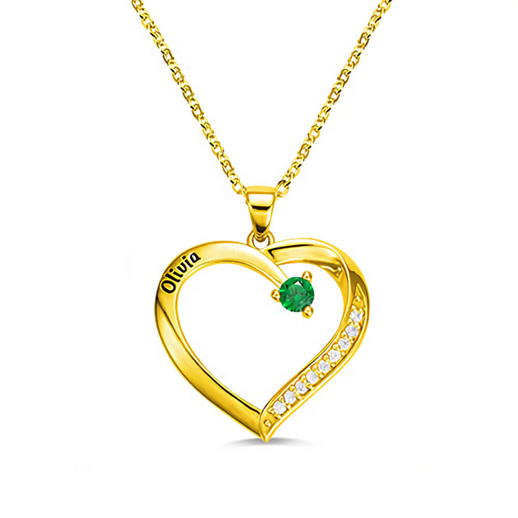 925 Sterling Silver Personalized Name and Birthstone Family Heart Necklace for Mom