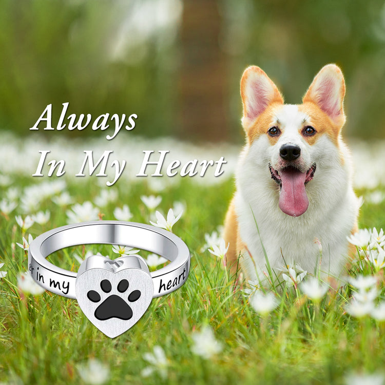 925 Sterling Silver Ashes Cremation Jewelry Dog Paw Heart Shaped Urn Ring Cremation Jewelry for Ashes - onlyone
