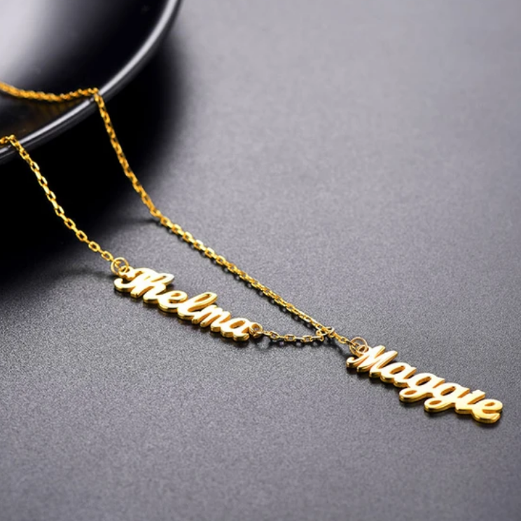 925 Sterling Silver Vertical Lariat Multi Names Y Style Nameplate Necklace