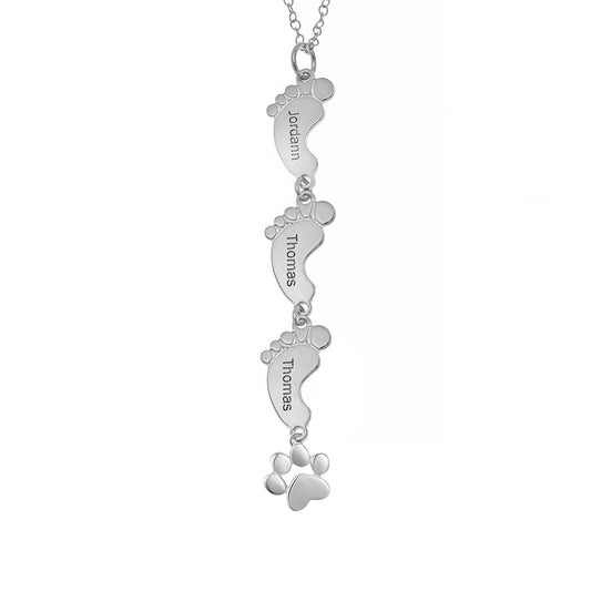 925 Sterling Silver Vertical Baby Feet & Pet Paw Necklace