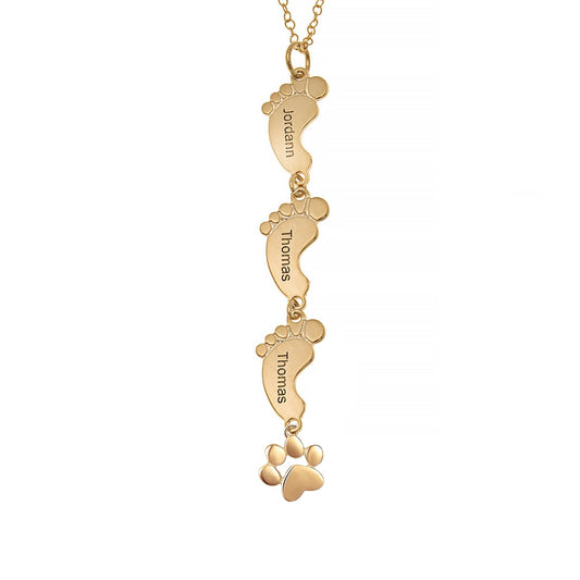 925 Sterling Silver Vertical Baby Feet & Pet Paw Necklace