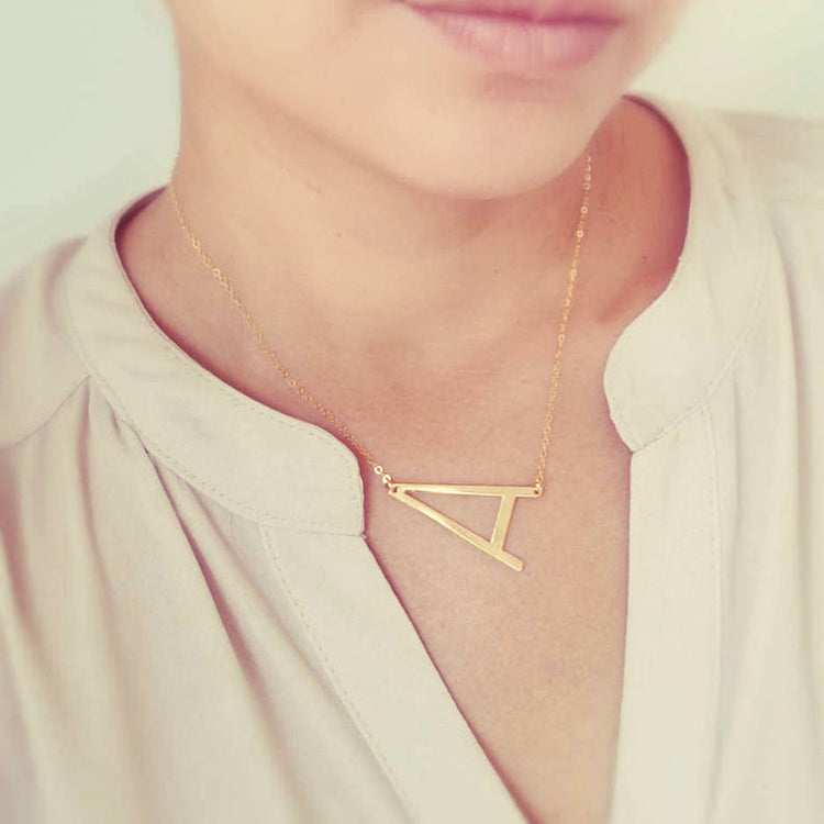 925 Sterling Silver Large Sideways Initial Necklace