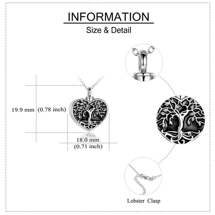 Bijoux de crémation arbre de vie en argent sterling 925 pour collier d'urne à mémoire de cendres
