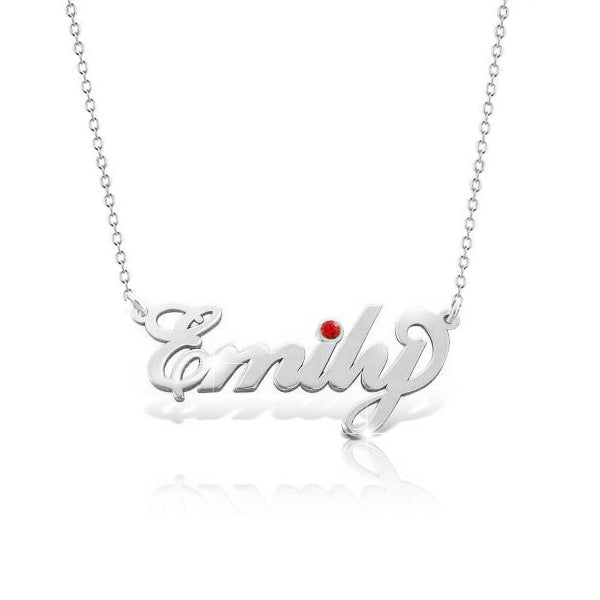 925 Sterling Silver Birthstone Emily Signature Name Necklace Cursive Nameplate Necklace, Birthday Gifft - onlyone