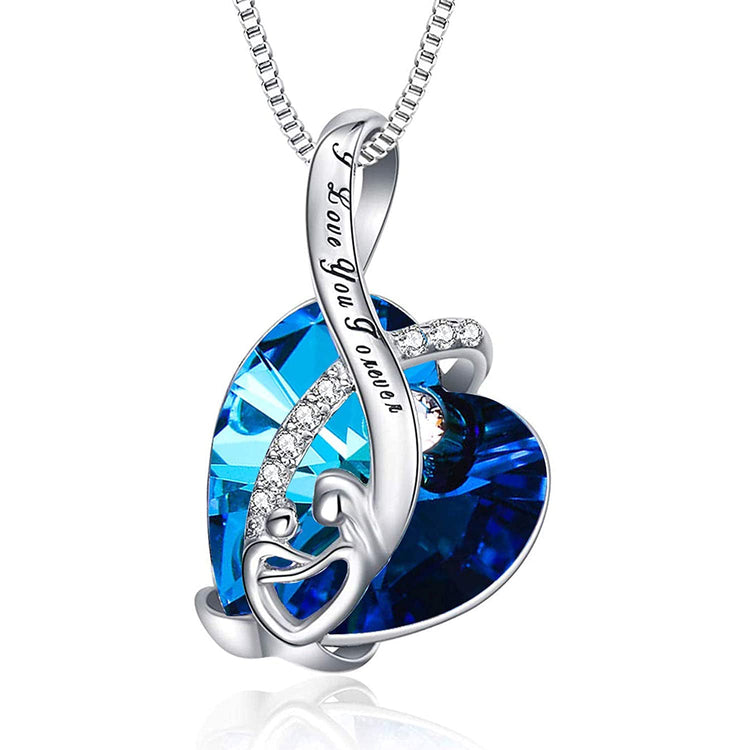 925 Sterling Silber Mutter und Kind Herz Kristall Anhänger Halskette mit Ich liebe dich für immer graviert