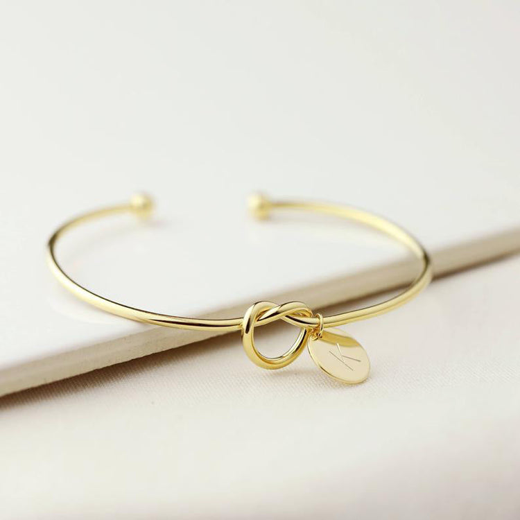 925 Sterling Silver Personalized Initial Knot Engraved Cuff - onlyone