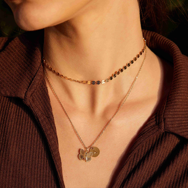 925 Silver Golden Plated Personalized Initial Butterfly Necklace
