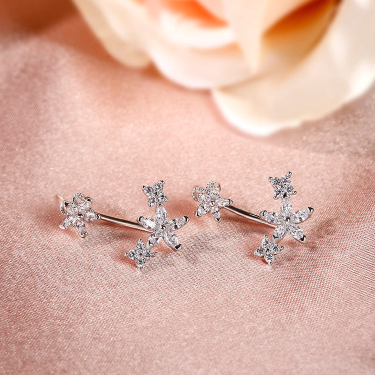 925 Sterling Silver Flower Sterling Silver Ear Jackets