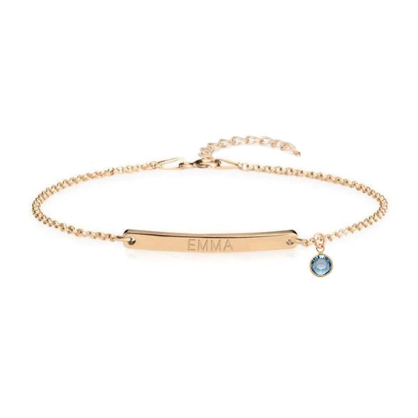 925 Sterling Silver Customized Name Bar Bracelet With Birthstone