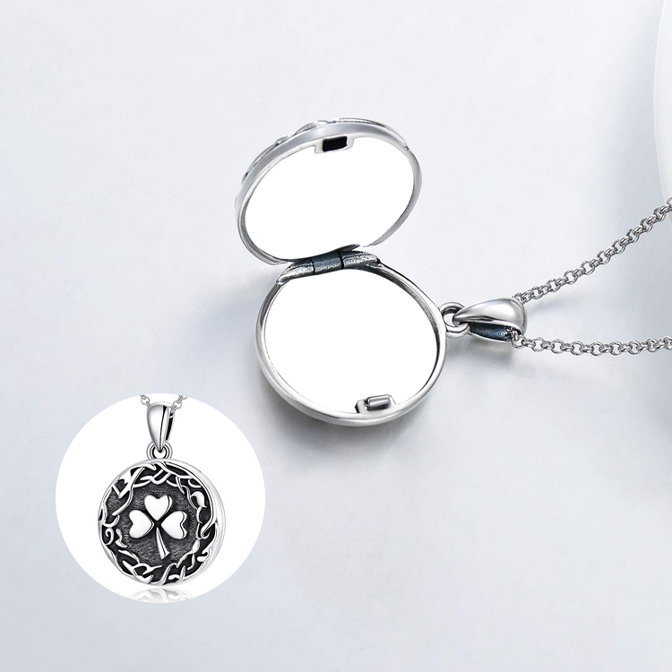 925 Sterling Silver Shamrock Photo Locket Necklace St Patricks Day Necklaces Lucky Jewelry Gifts
