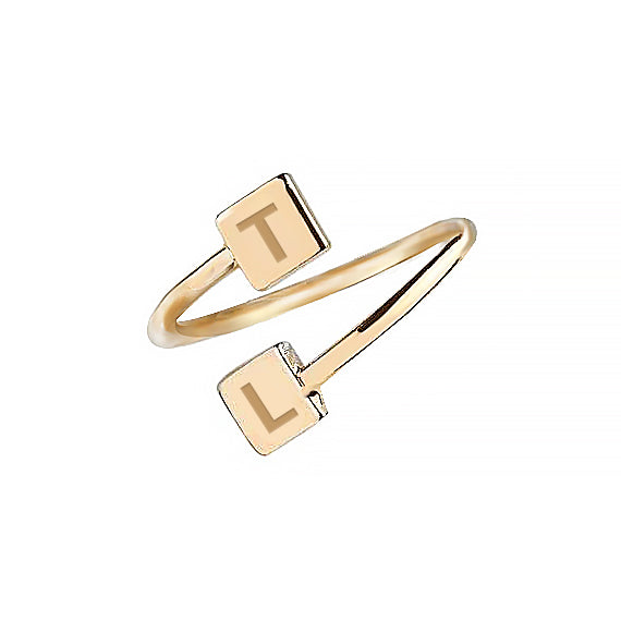 925 Sterling Silver Personalized Geometric Square Spiral Big Block Capital Letter Initial Engraved Ring