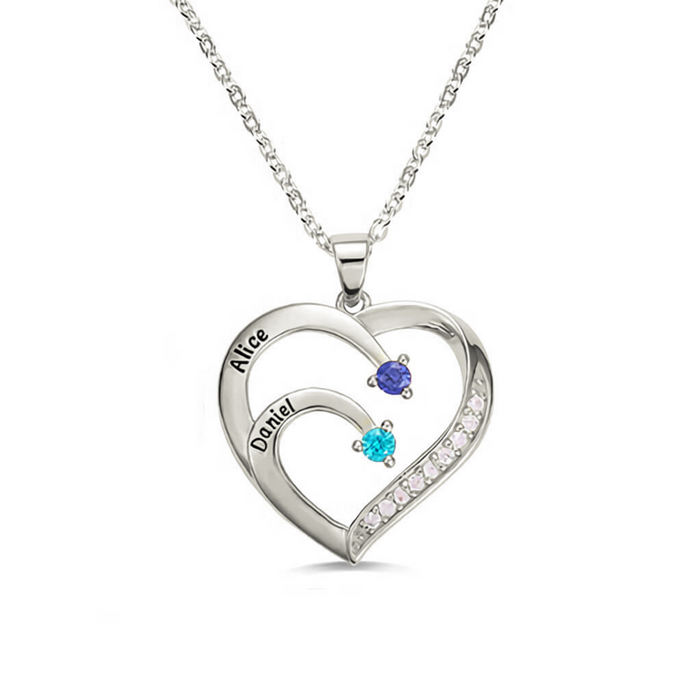 925 Sterling Silver Personalized Name and Birthstone Family Heart Necklace for Mom