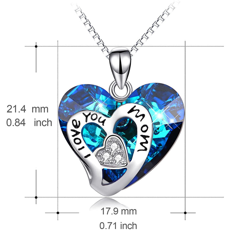925 Sterling Silber Ich liebe dich Mama Herz Kristall Pandent Halskette