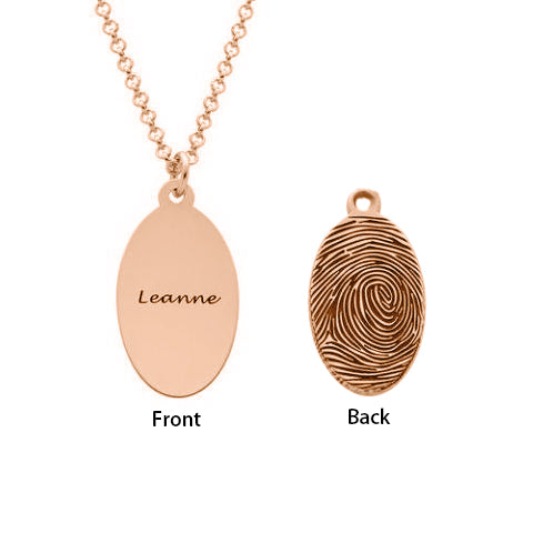925 Sterling Silver Personalized Engraved Fingerprint Thumbprint Oval Name Necklace Nameplate Necklace - onlyone