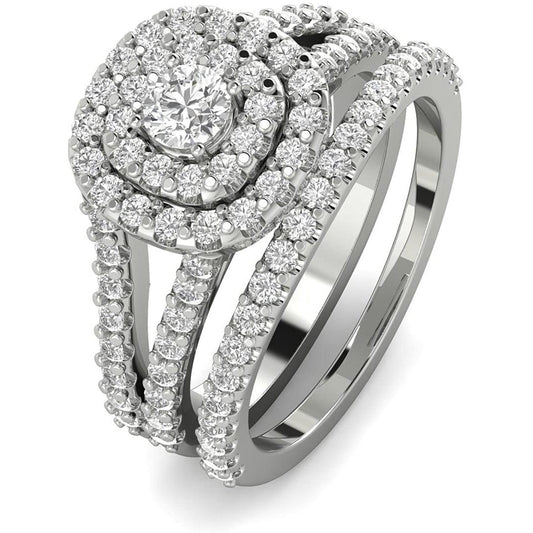 1 1/10ct Cushion Halo Diamond Engagement Wedding Ring Set 14K White Gold - onlyone