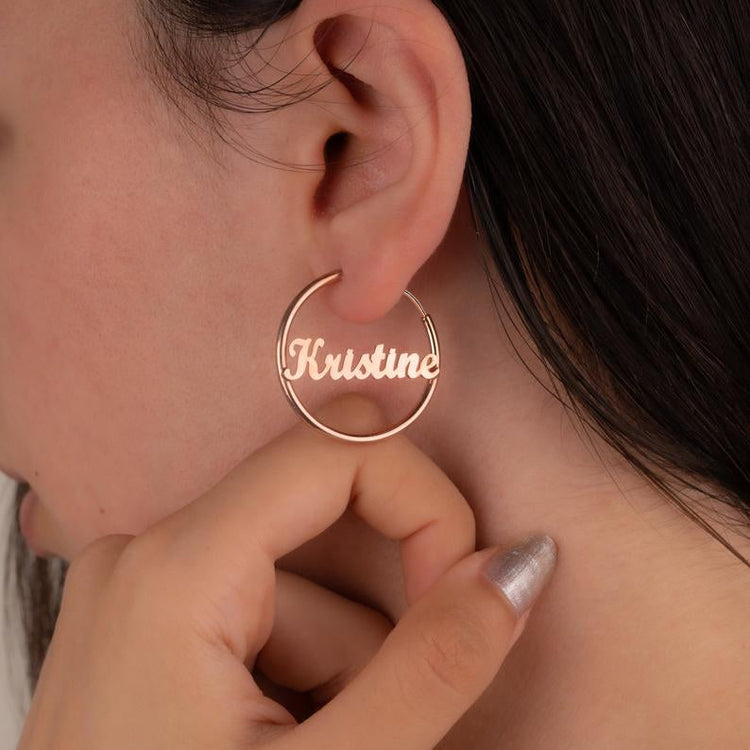 925 Sterling Silver Personalized Simple Hoop Name Earrings Nameplate Earrings