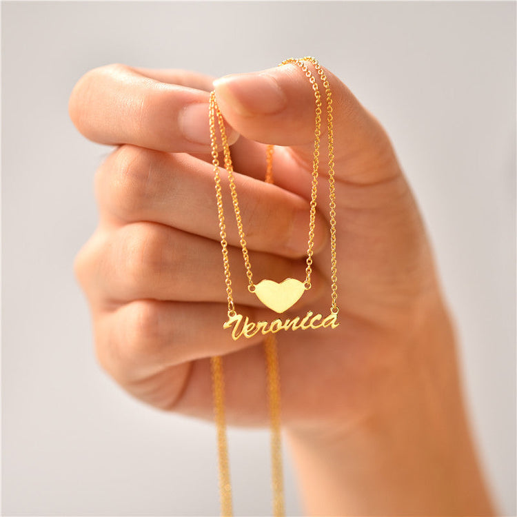 925 Sterling Silver Two Layers Heart Name Necklace Nameplate Necklace - onlyone
