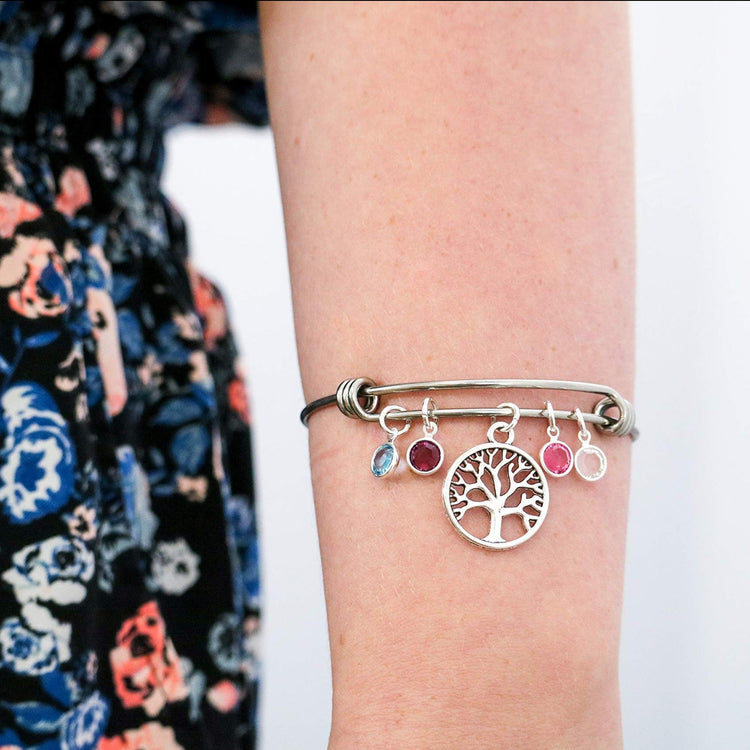 Bracelet arbre de vie en argent sterling 925 avec breloques de pierre de naissance