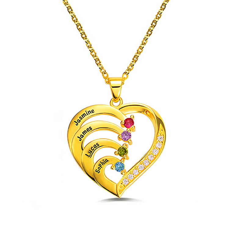 925 Sterling Silver Personalized Name and Birthstone Family Heart Necklace for Mom
