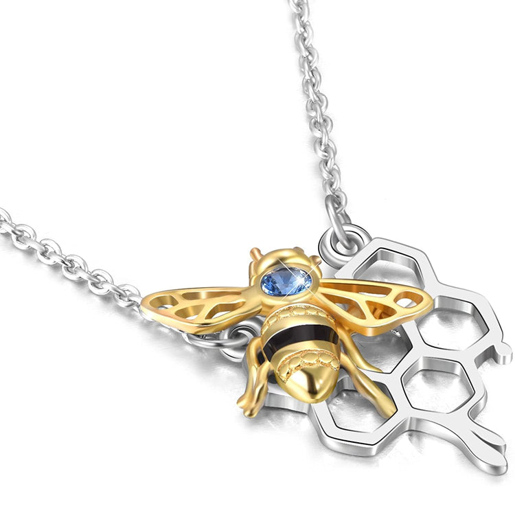 925 Sterling Silver Honey Bumble Bee Necklace with Honeycomb, Fine Jewelry Gift for Women - onlyone