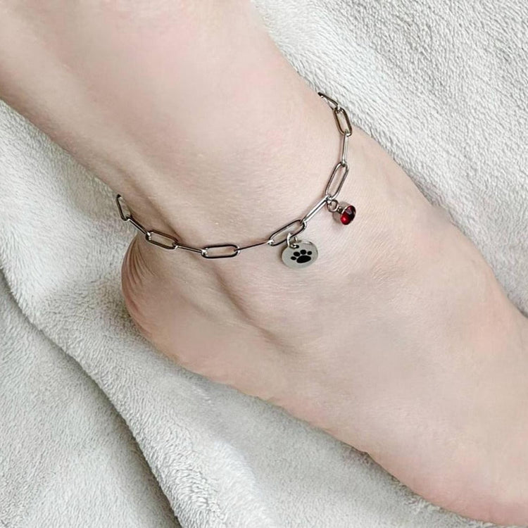 925 Sterling Silver Custom Dog Paw Anklet In Clip Chain