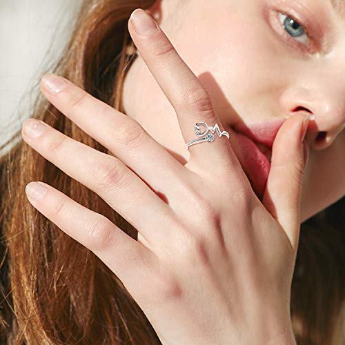 925 Sterling Silver White Angel Stethoscope Heartbeat Ring Graduation Gift - onlyone