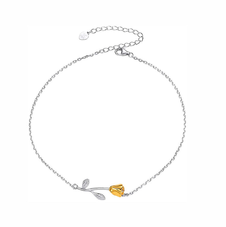 925 Sterling Silver Yellow Rose Anklet, Gift to BFF