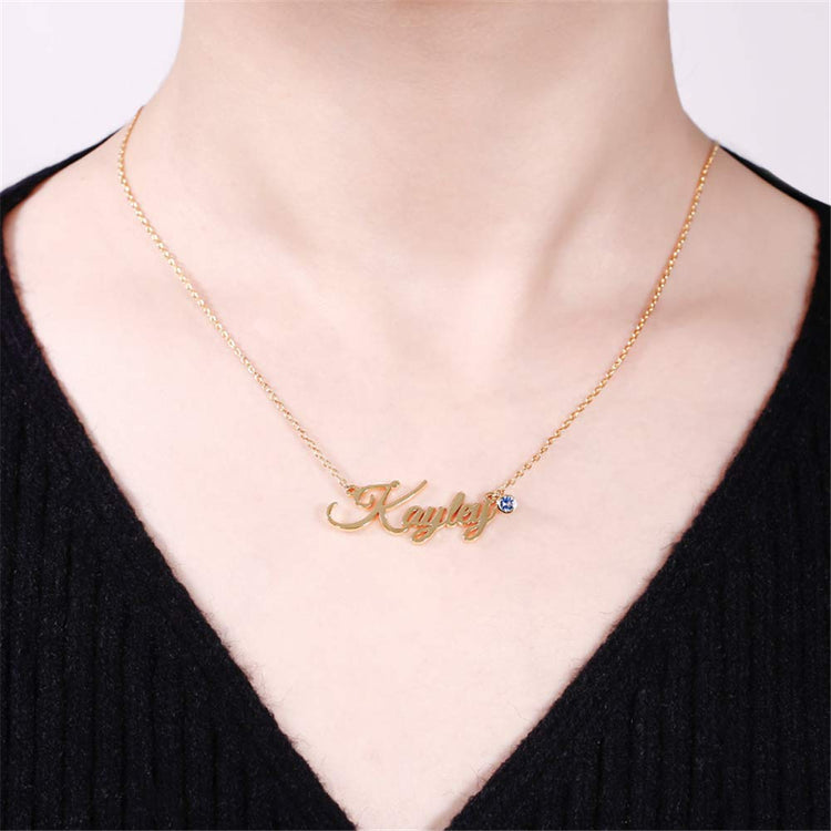 925 Sterling Silver Personalized Name Necklace With Birthstone