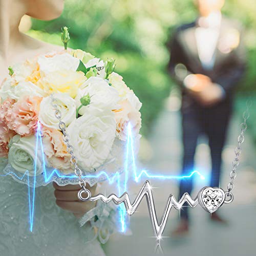 925 Silver White Angel Gift Series: Love Heartbeat Wave Necklace At First Sight - onlyone