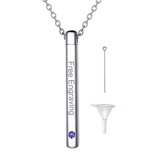 925 Sterling Silver Custom Engraved Cremation Ashes Birthstone Memorial Necklace, Creamation Jewerly Urn For Carry Loved One's Ashes - onlyone