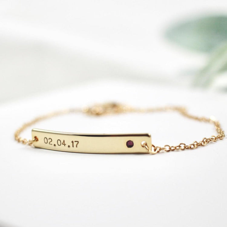 925 Sterling Silver Custom Bar Name Bracelet With Birthstone, Nameplated Necklace - onlyone