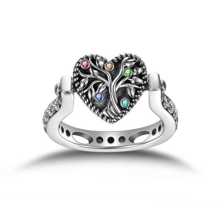 925 Sterling Silver Personalized Tree Of Life Ring Customized Photo Band Rings And Necklace, Gift For Her