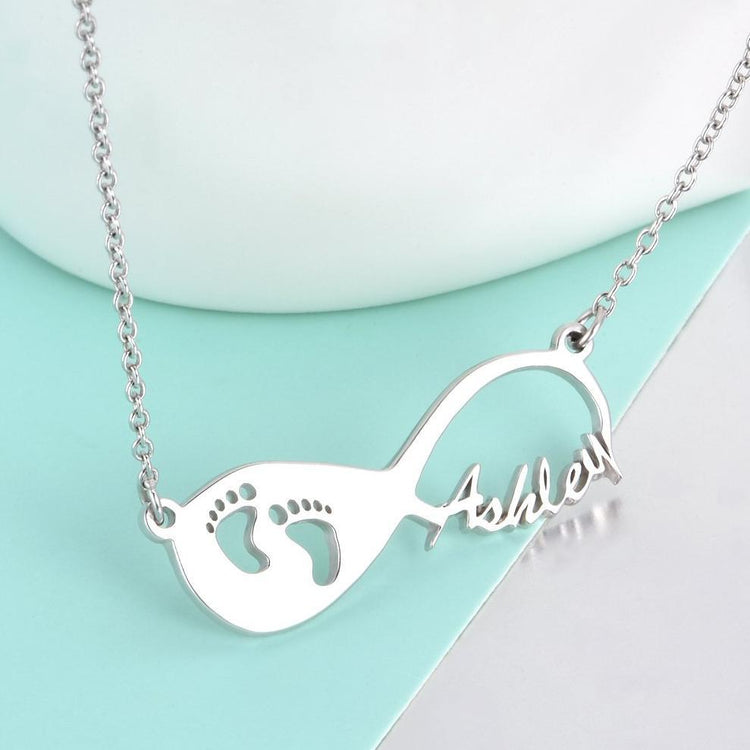 925 Sterling Silver Infinity Footprint Name Necklace Nameplate Necklace - onlyone