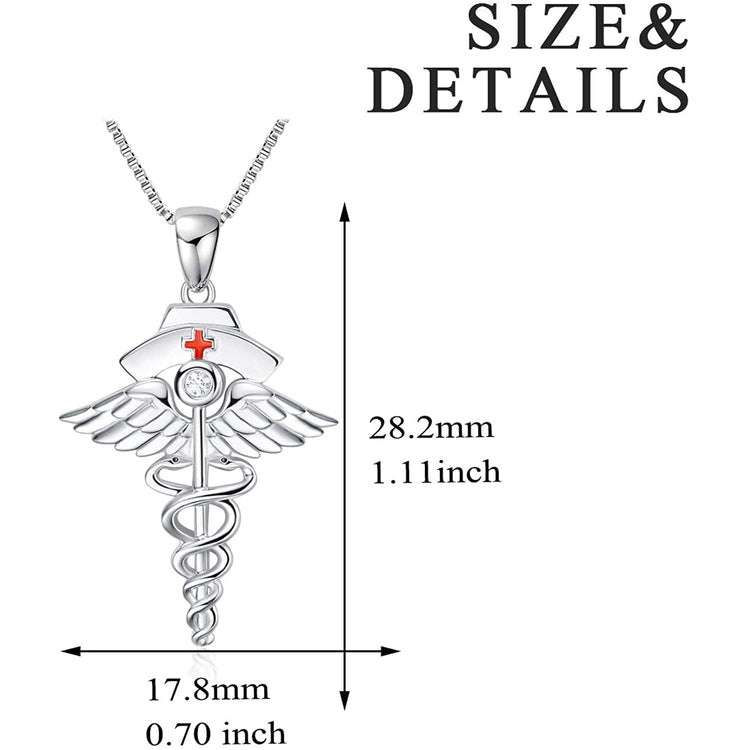 925 Sterling Silver Nurse Necklace Caduceus Angel Nursing Themed Pendant Necklace for Women Girls - onlyone
