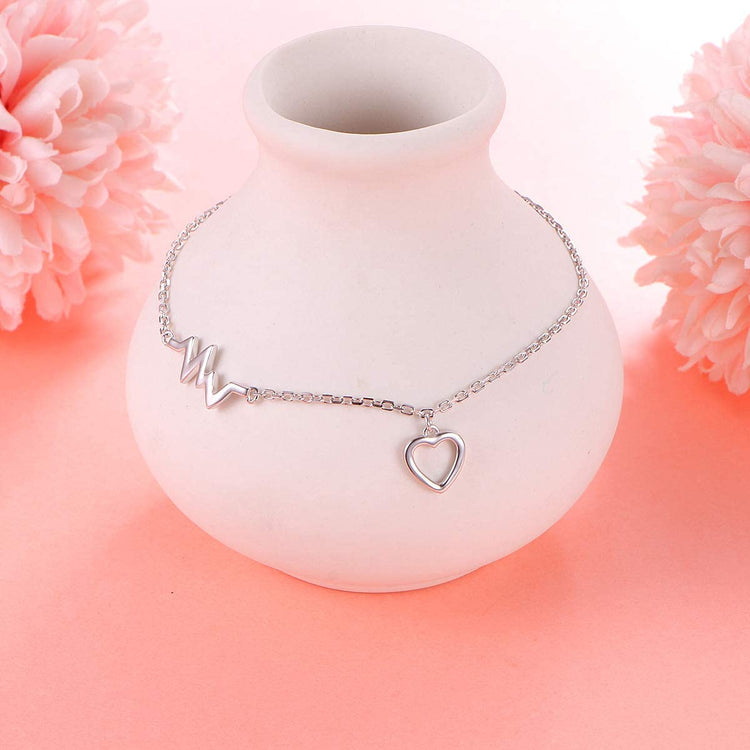 925 Sterling Silver Cute ECG Style Anklet - onlyone