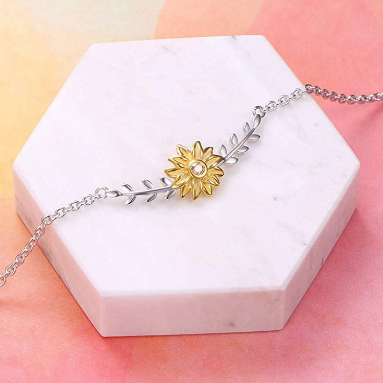 925 Sterling Silver Sunflower Anklet With Zirconia and Pearl - onlyone