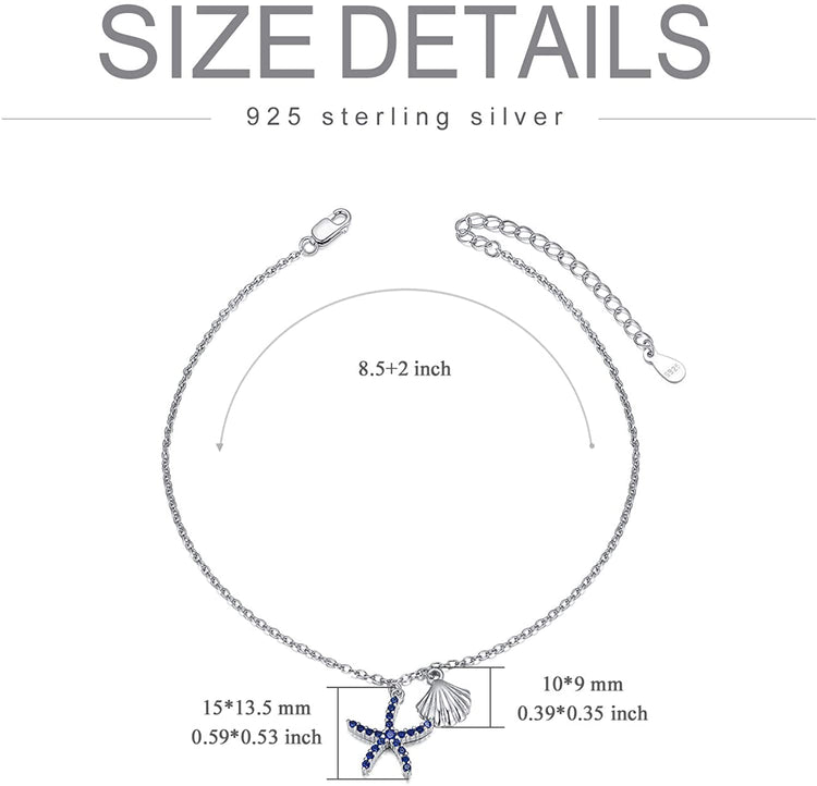 925 Sterling Silver Starfish Shell Fashion Anklet - onlyone