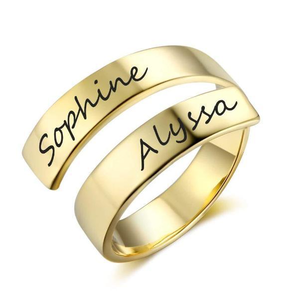 925 Sterling Silver Personalized Spiral Twist Engraved Names Ring Nameplate Ring - onlyone