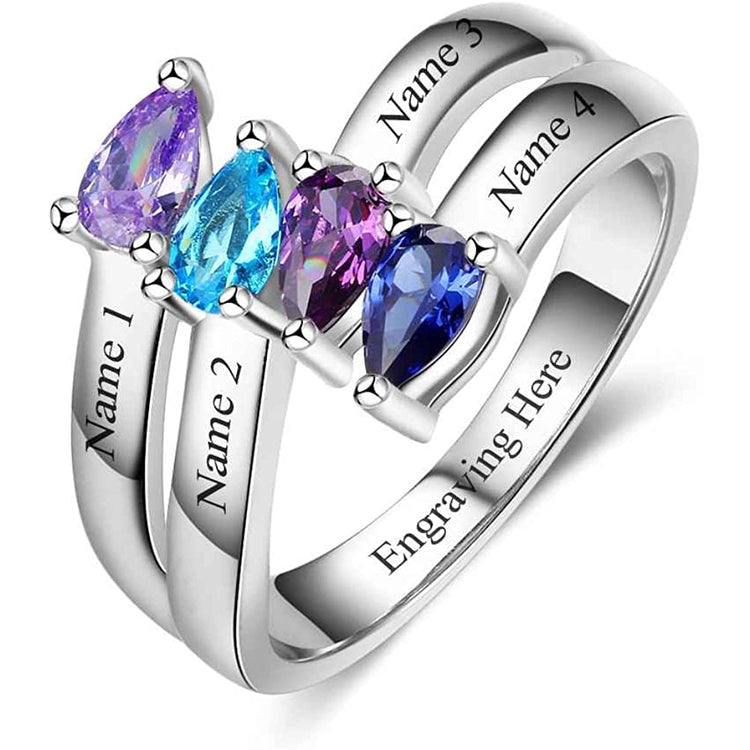 925 Sterling Silver Personalized Mother Ring With 4 Birthstones Mothers Day Ring for 4 Family Name Ring for Grandmother - onlyone