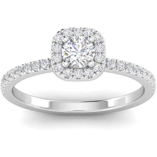1/2ctw Diamond Halo Engagement Ring in 14k White Gold - onlyone
